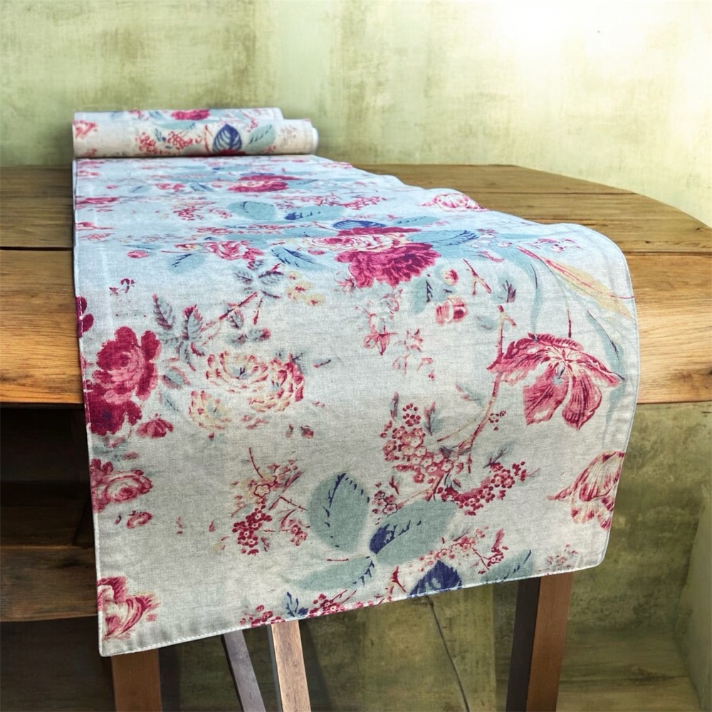 Bee & Willow Reversible Floral Table Runner Cotton Linen Farmhouse